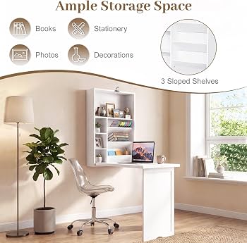 Tangkula Folding Wall Mounted Desk, Convertible Fold Out Floating
